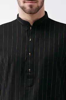 Men'S Black And Rose Gold Cotton Blend Kurta Pyjama Set