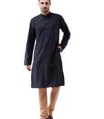 Navy Blue And Rose Gold Cotton Blend Kurta Pyjama Set