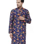 Multicolor-Base-Navy Blue Muslin Blend Kurta