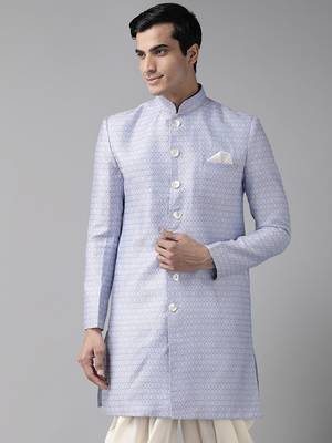 Purple woven silk blend men-kurtas 2