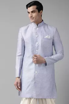 Purple woven silk blend men-kurtas