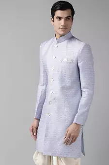 Purple woven silk blend men-kurtas