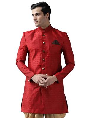 Men'S Maroon Silk Blend Sherwani Only Top 1