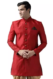 Men'S Maroon Silk Blend Sherwani Only Top