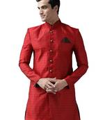 Men'S Maroon Silk Blend Sherwani Only Top