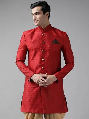 Men'S Maroon Silk Blend Sherwani Only Top 2