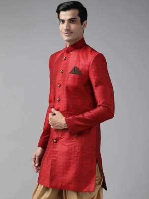 Men'S Maroon Silk Blend Sherwani Only Top 3
