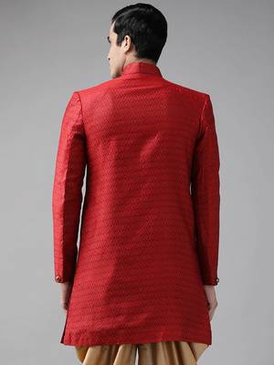 Men'S Maroon Silk Blend Sherwani Only Top 4