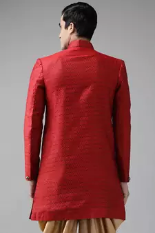 Men'S Maroon Silk Blend Sherwani Only Top