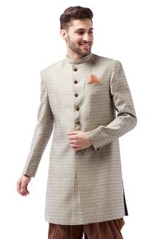 Men'S Beige Silk Blend Sherwani Only Top