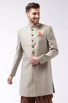 Men'S Beige Silk Blend Sherwani Only Top