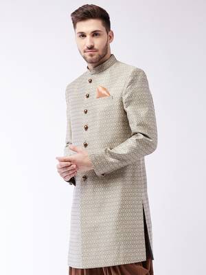 Men'S Beige Silk Blend Sherwani Only Top 3