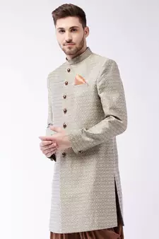 Men'S Beige Silk Blend Sherwani Only Top