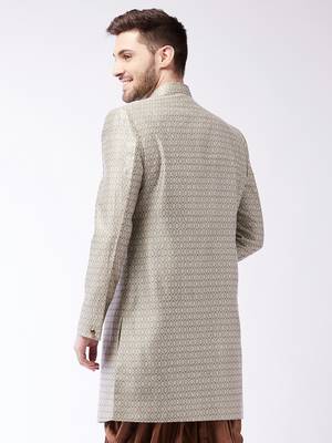 Men'S Beige Silk Blend Sherwani Only Top 4