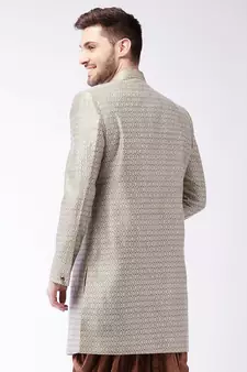 Men'S Beige Silk Blend Sherwani Only Top