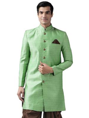 Men'S Green Silk Blend Sherwani Only Top 1