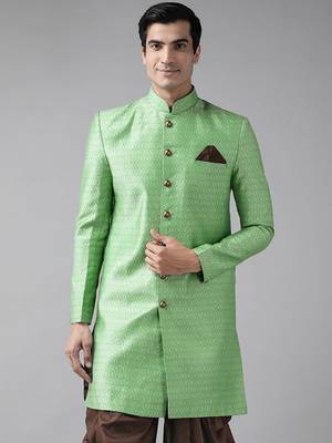 Men'S Green Silk Blend Sherwani Only Top 2