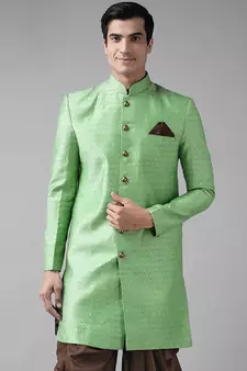 Men'S Green Silk Blend Sherwani Only Top