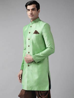Men'S Green Silk Blend Sherwani Only Top 3