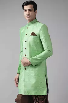 Men'S Green Silk Blend Sherwani Only Top