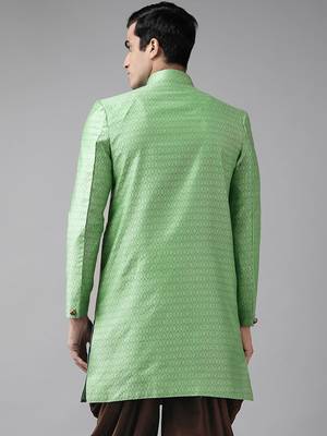 Men'S Green Silk Blend Sherwani Only Top 4