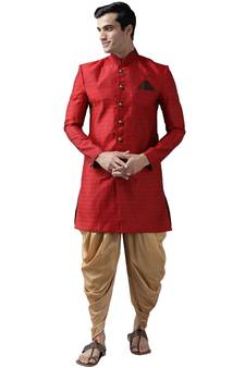 Men'S Green And Coffee Silk Blend Sherwani Set