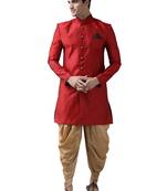 Men'S Green And Coffee Silk Blend Sherwani Set