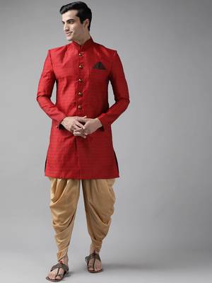 Men'S Green And Coffee Silk Blend Sherwani Set 2