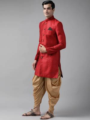 Men'S Green And Coffee Silk Blend Sherwani Set 3