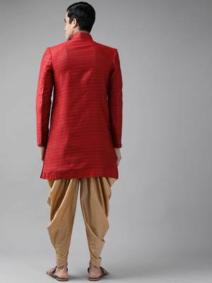 Men'S Green And Coffee Silk Blend Sherwani Set 4
