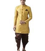 Yellow woven silk blend sherwani