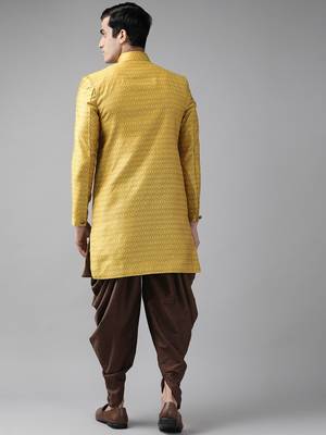 Yellow woven silk blend sherwani 4