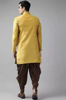 Yellow woven silk blend sherwani