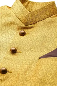 Yellow woven silk blend sherwani
