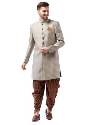 Maroon And Rose Gold Silk Blend Sherwani Set 1