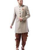 Maroon And Rose Gold Silk Blend Sherwani Set