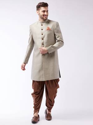 Maroon And Rose Gold Silk Blend Sherwani Set 2