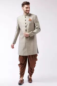 Maroon And Rose Gold Silk Blend Sherwani Set