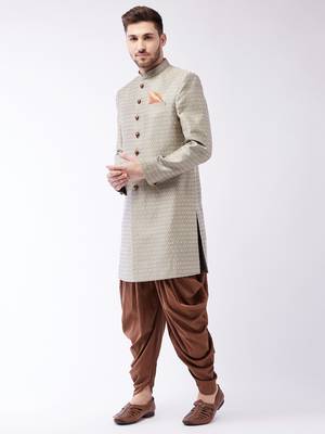 Maroon And Rose Gold Silk Blend Sherwani Set 3