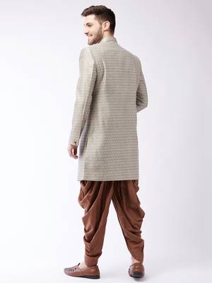 Maroon And Rose Gold Silk Blend Sherwani Set 4
