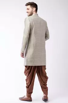 Maroon And Rose Gold Silk Blend Sherwani Set