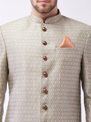 Maroon And Rose Gold Silk Blend Sherwani Set 5