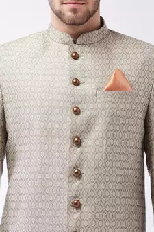 Maroon And Rose Gold Silk Blend Sherwani Set