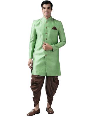 Green Woven Silk Blend Sherwani 1