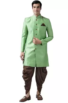 Green Woven Silk Blend Sherwani