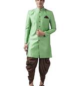 Green Woven Silk Blend Sherwani