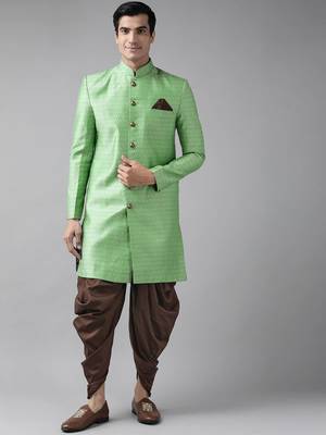 Green Woven Silk Blend Sherwani 2