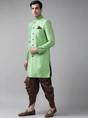 Green Woven Silk Blend Sherwani 3