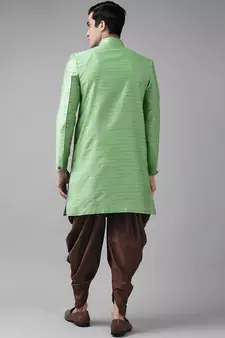 Green Woven Silk Blend Sherwani
