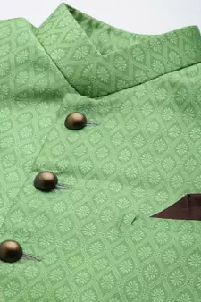 Green Woven Silk Blend Sherwani
